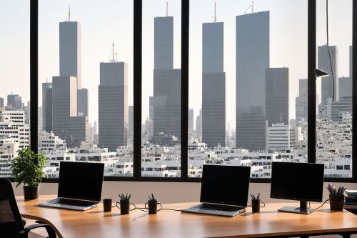 בנין משרדי עם מחשבים ניידים